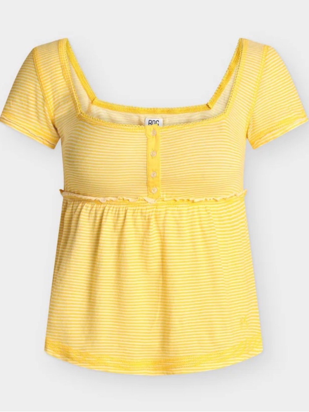 BDG Yellow and White Striped Square-Neck Top